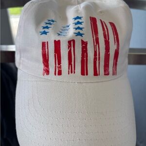 White Cap with Red and Blue Flag Design